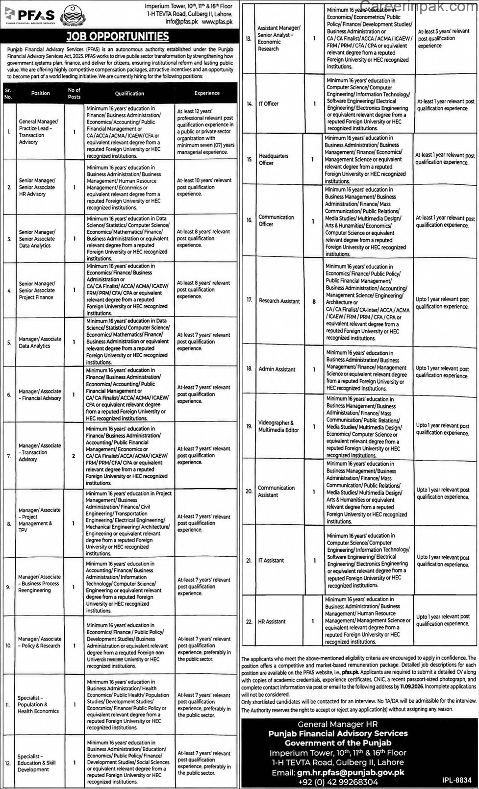 punjab financial advisory services jobs 2026
