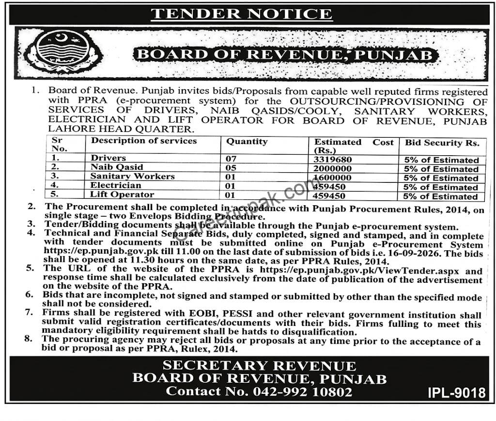 board of revenue punjab jobs 2026