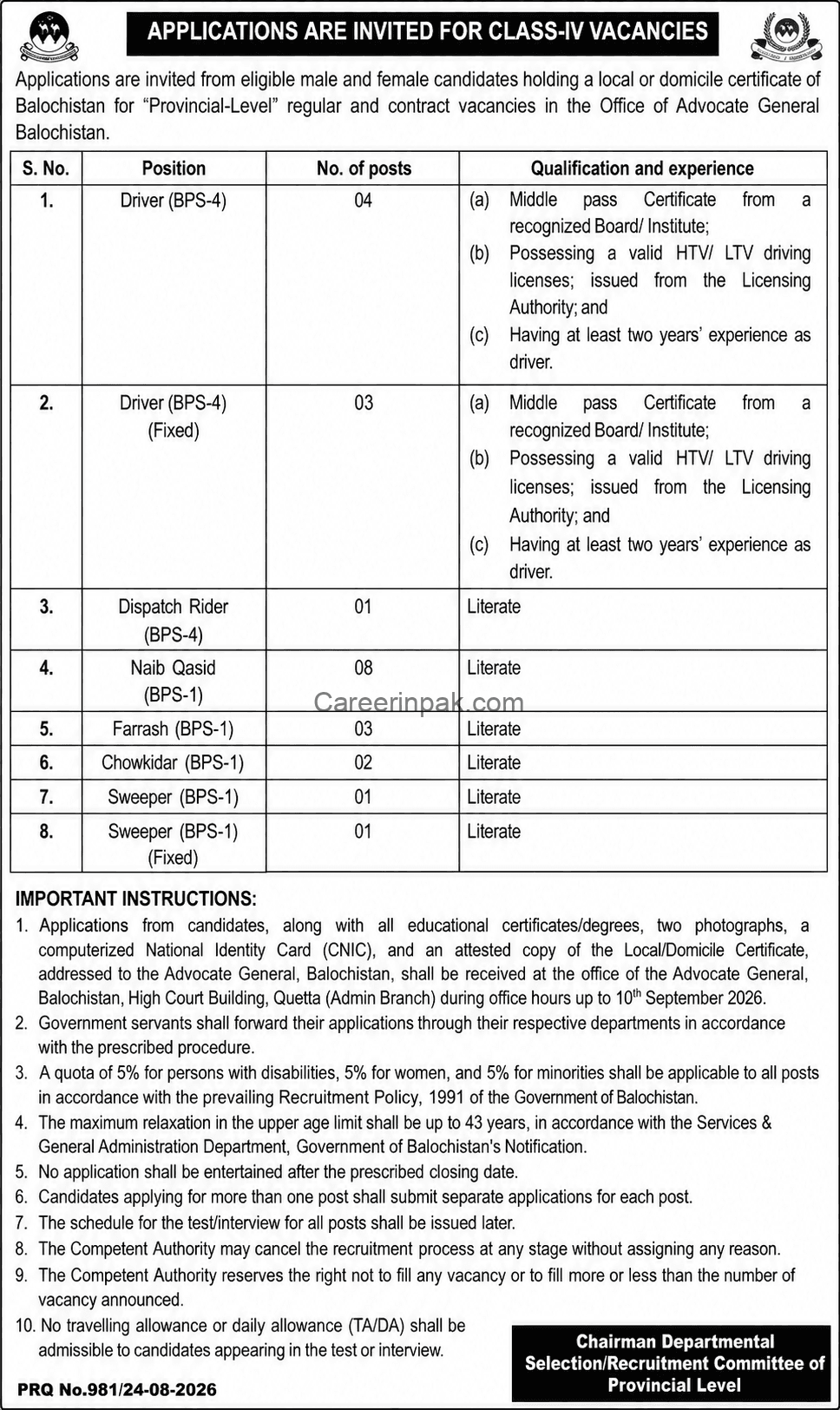advocate general balochistan jobs 2026