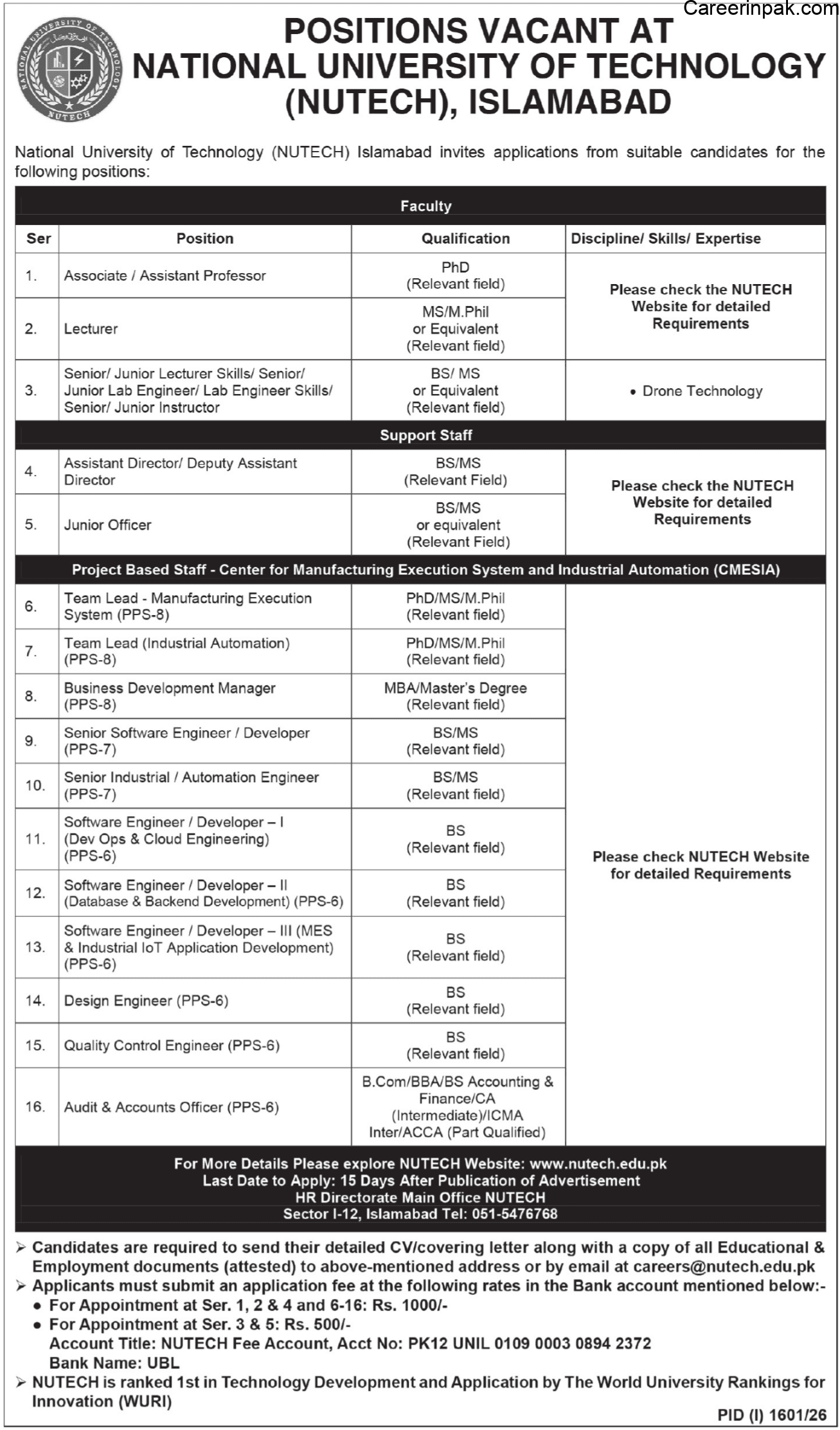 NUTECH Islamabad Jobs 2026
