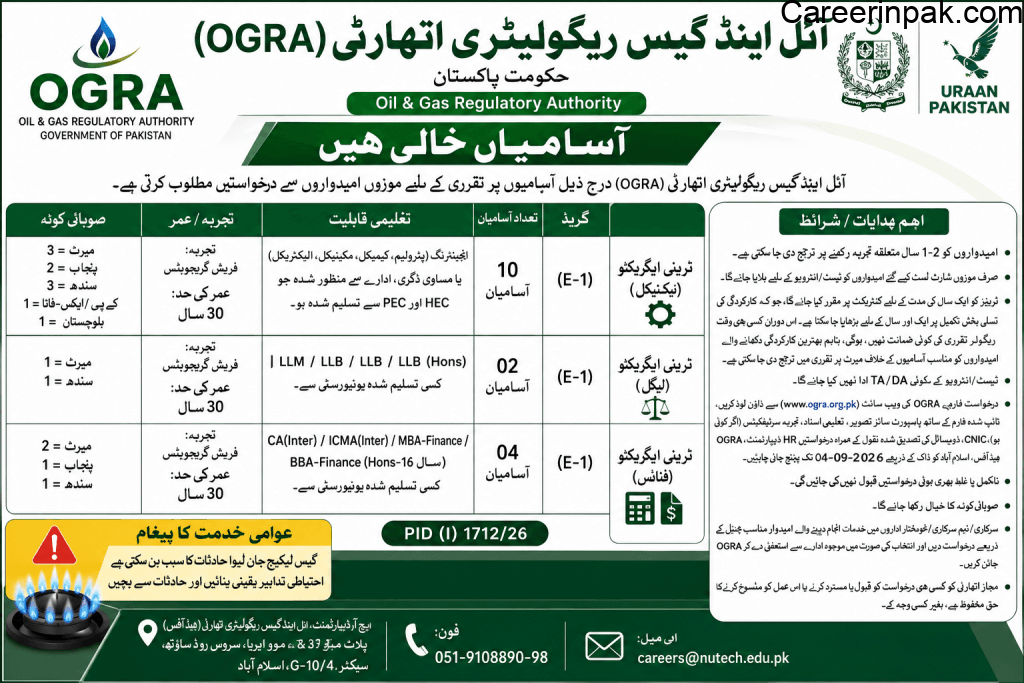 OGRA Jobs 2026 - Massive 16 Trainee Executive Vacancies