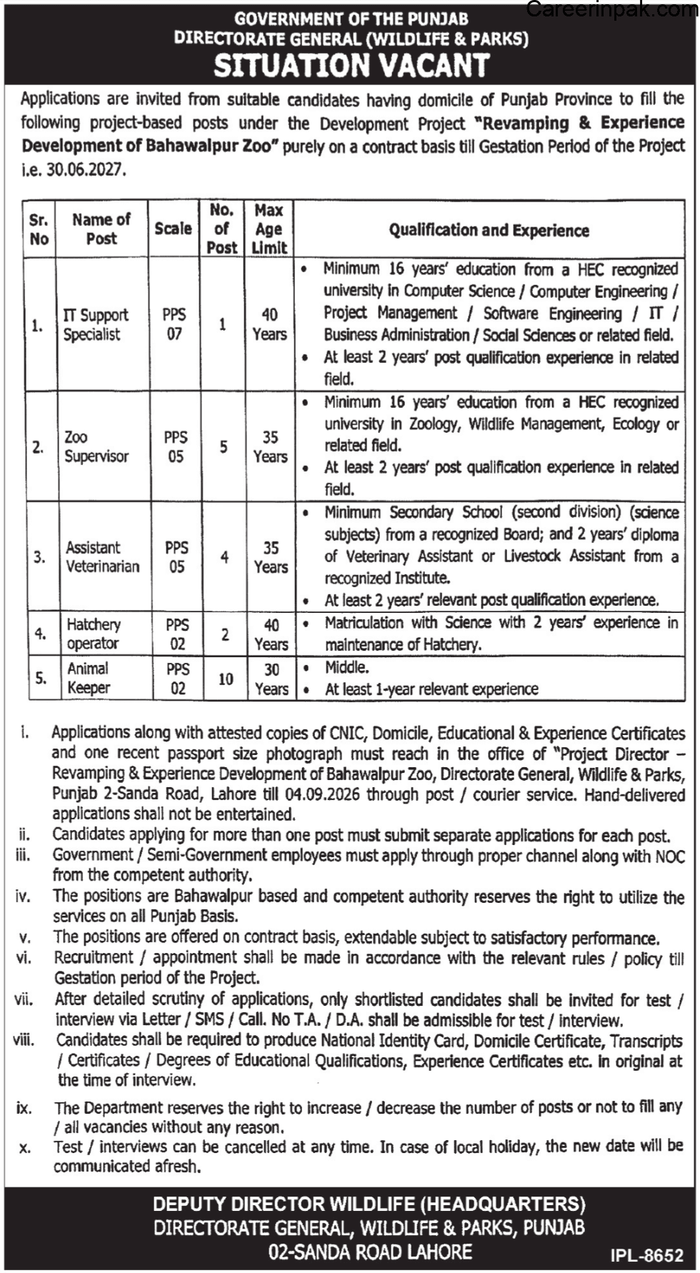 Bahawalpur Zoo 2026 - Massive 22 Vacancies