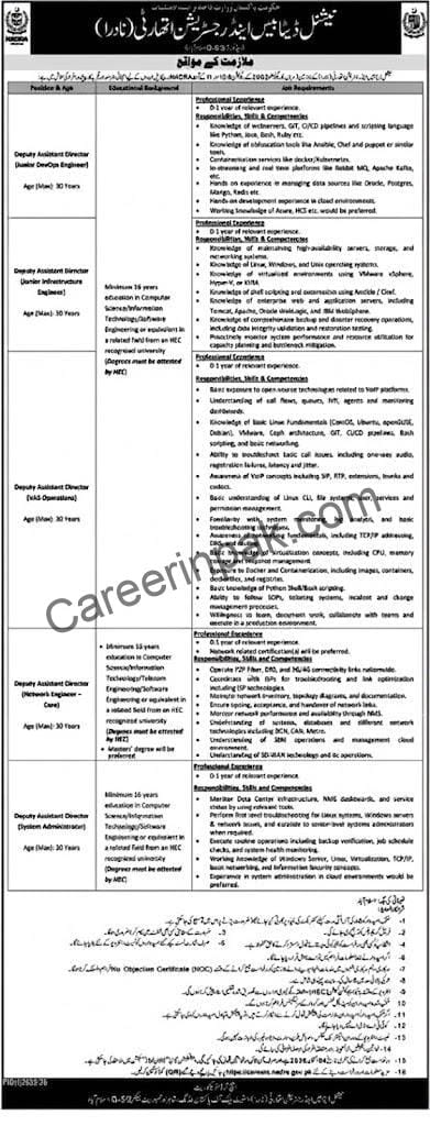 NADRA is hiring Deputy Assistant Directors (IT Roles) including DevOps