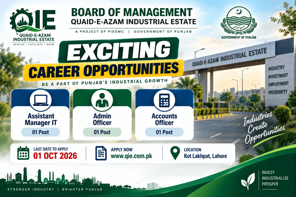 Quaid e Azam Industrial Estate Jobs 2026 - 03 Vacancies