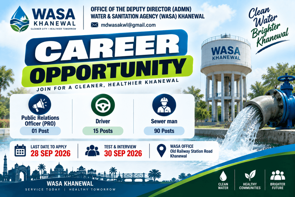 WASA Khanewal Jobs 2026 - 106 Vacancies