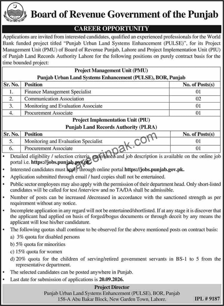 board of revenue punjab jobs 2026